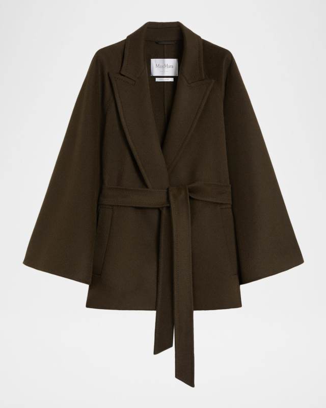 Verna Cape-Sleeve Camel Hair Wrap Coat
